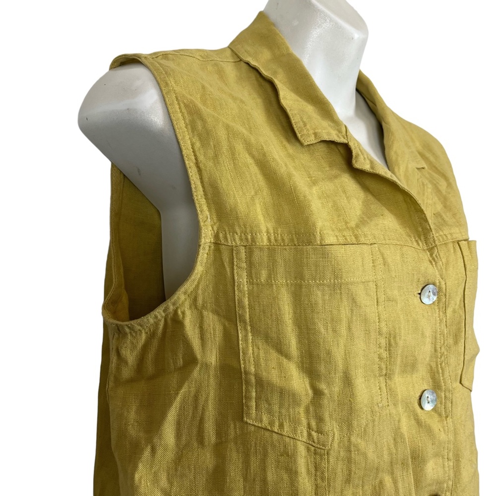 CHICO'S DESIGN Yellow Pale 100% Linen Sleeveless Button Down Casual Top Shirt  1 - Picture 8 of 16